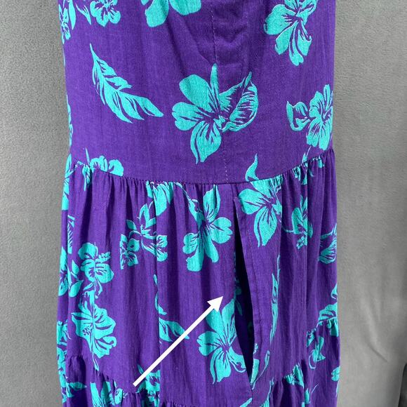 Vtg 80s 90s Two Potato Aloha Floral Midi Tiered Tie Shoulder Dress M Resort Wear - Picture 7 of 16